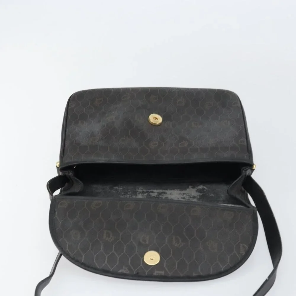 Authentic Christian Dior Honeycomb Canvas Shoulder Bag PVC Black Gold - Picture 2 of 16